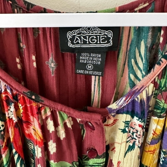 Angie Boho balloon sleeve dress flutter skirt button top tie waist size M - Picture 4 of 5